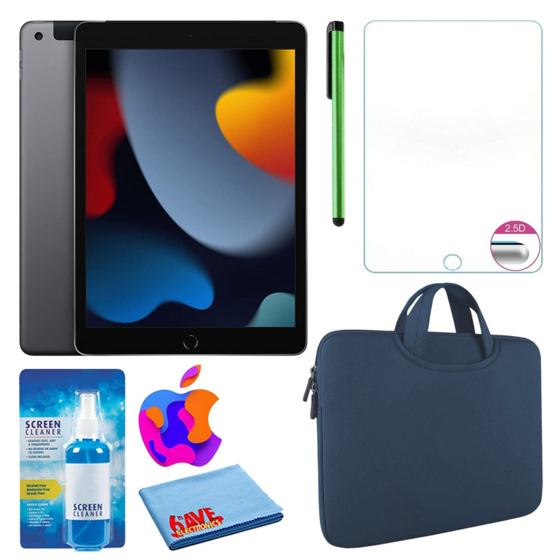 Apple 10.2" iPad (2021, 64GB, Wi-Fi, Space Gray) and Zipper Sleeve Bundle, Blue / 64GB