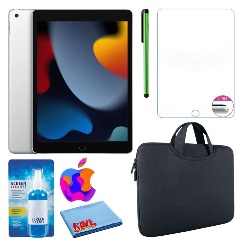 Apple 10.2" iPad (2021, 256GB, Wi-Fi, Silver) and Zipper Sleeve Bundle, Black / 256GB