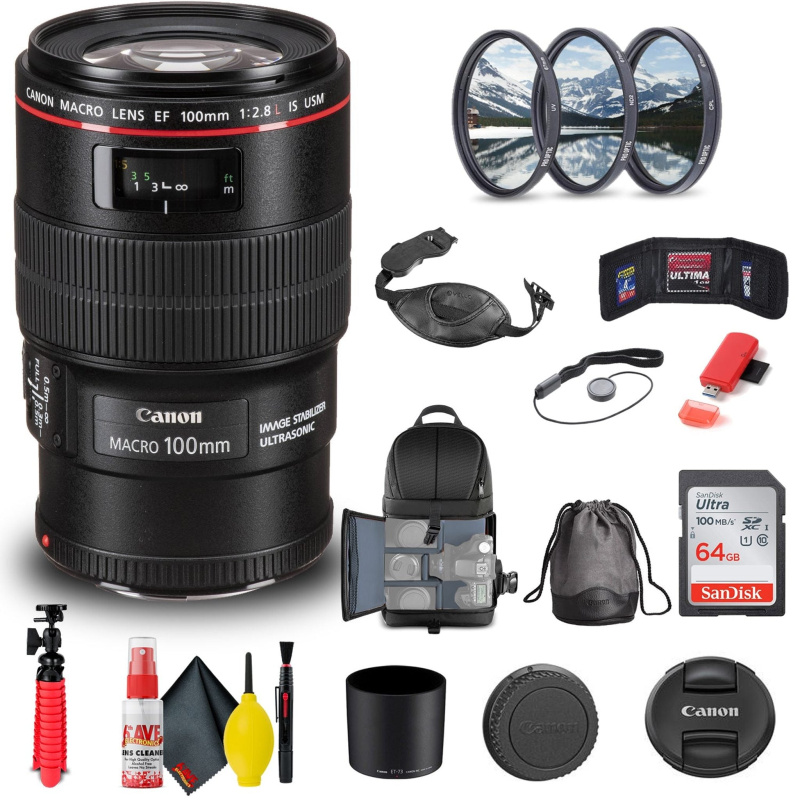 Canon EF 100mm f/2.8L Macro IS USM Lens (3554B002) + Filter Kit + More (International Model)