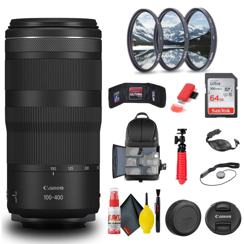 Canon RF 100-400mm f/5.6-8 IS USM Lens (5050C002) + Filter Kit + BackPack + More (International Model)