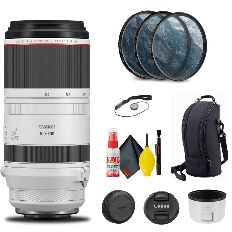 Canon RF 100-500mm f/4.5-7.1L IS USM Lens (4112C002) + Filter Kit Base Bundle (International Model)