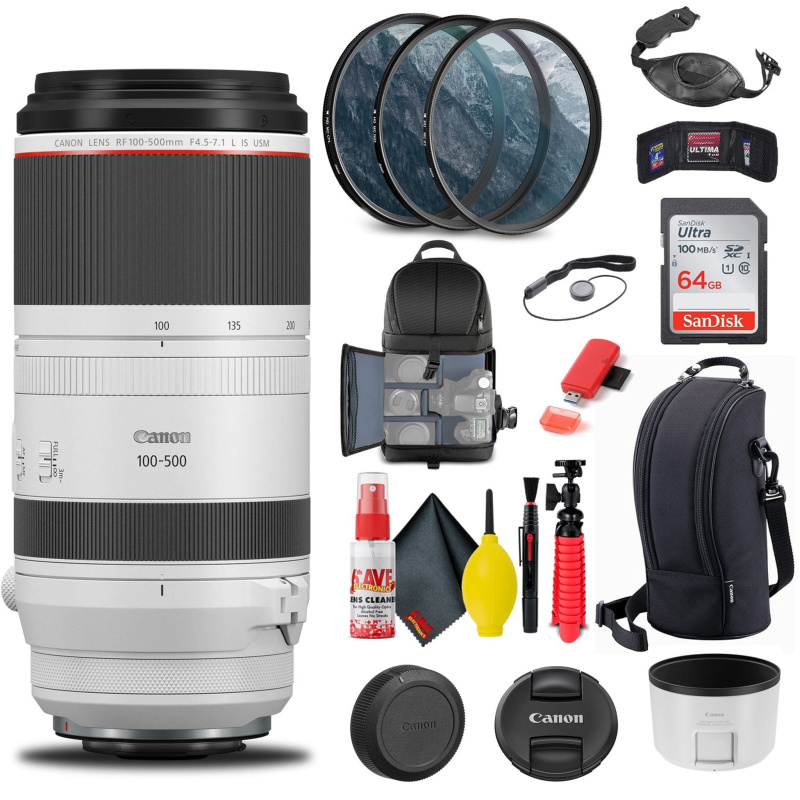 Canon RF 100-500mm f/4.5-7.1L IS USM Lens (4112C002) + Filter Kit + More (International Model)