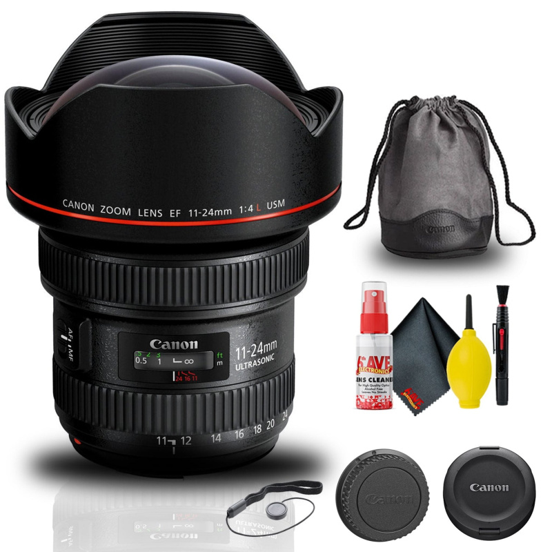 Canon EF 11-24mm f/4L USM Lens (9520B002) + Cap Keeper + Cleaning Kit Base Bundle (International Model)