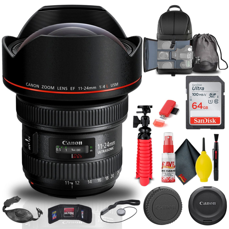 Canon EF 11-24mm f/4L USM Lens (9520B002) + BackPack + 64GB Card + More (International Model)
