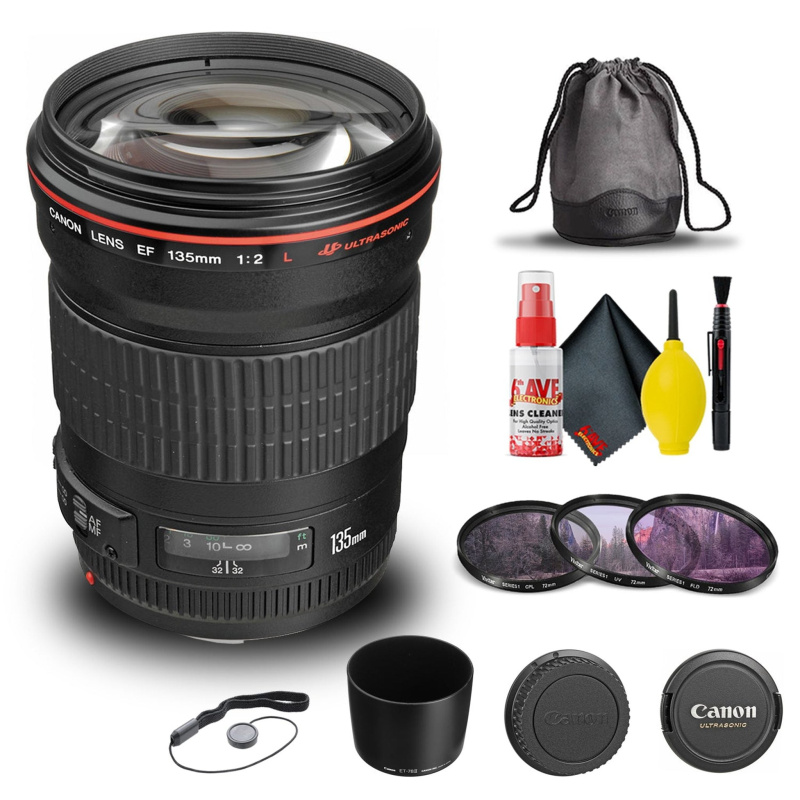 Canon EF 135mm f/2L USM Lens (2520A004) + Filter Kit + Cap Keeper + More (International Model)