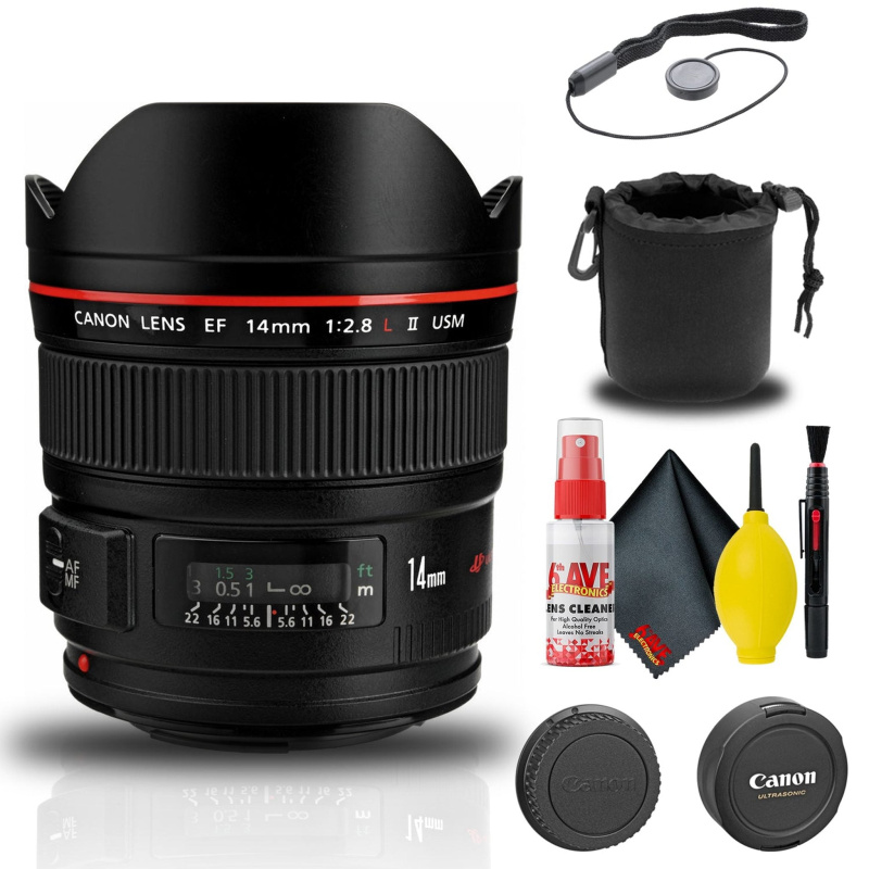 Canon EF 14mm f/2.8L II USM Lens (2045B002) + Lens Pouch + Cap Keeper + More (International Model)