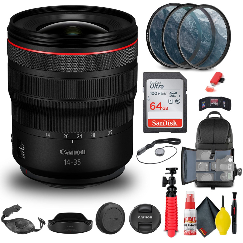 Canon RF 14-35mm f/4L IS USM Lens (4857C002) + Filter + BackPack + 64GB + More (International Model)