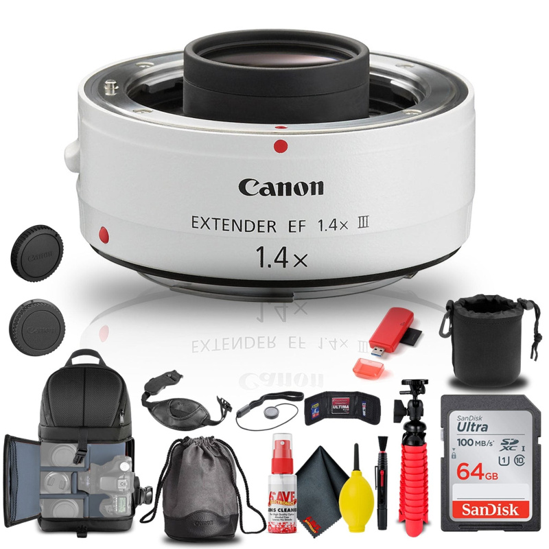 Canon Extender EF 1.4X III (4409B002) + BackPack + 64GB Card + Lens Pouch + More (International Model)