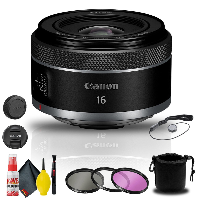 Canon RF 16mm f/2.8 STM Lens (5051C002) + Filter Kit + Lens Pouch Base Bundle (International Model)