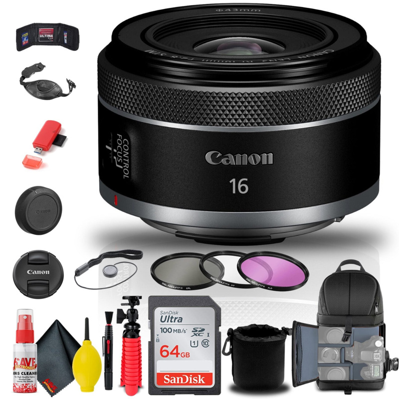 Canon RF 16mm f/2.8 STM Lens (5051C002) + Filter + BackPack + 64GB Card + More (International Model)
