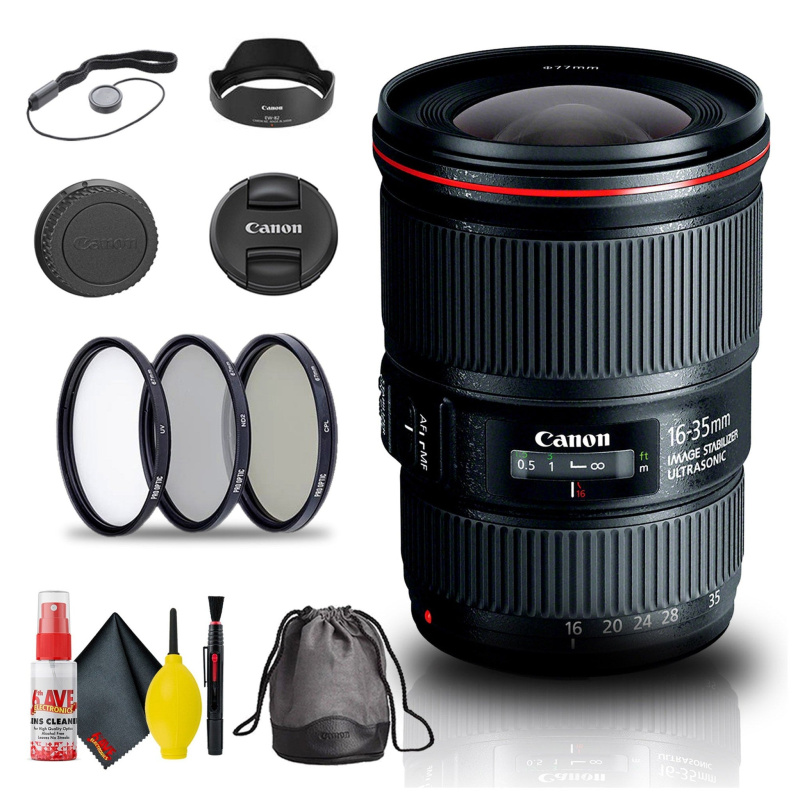 Canon EF 16-35mm f/4L IS USM Lens (9518B002) + Filter Kit + Cap Keeper Base Bundle (International Model)