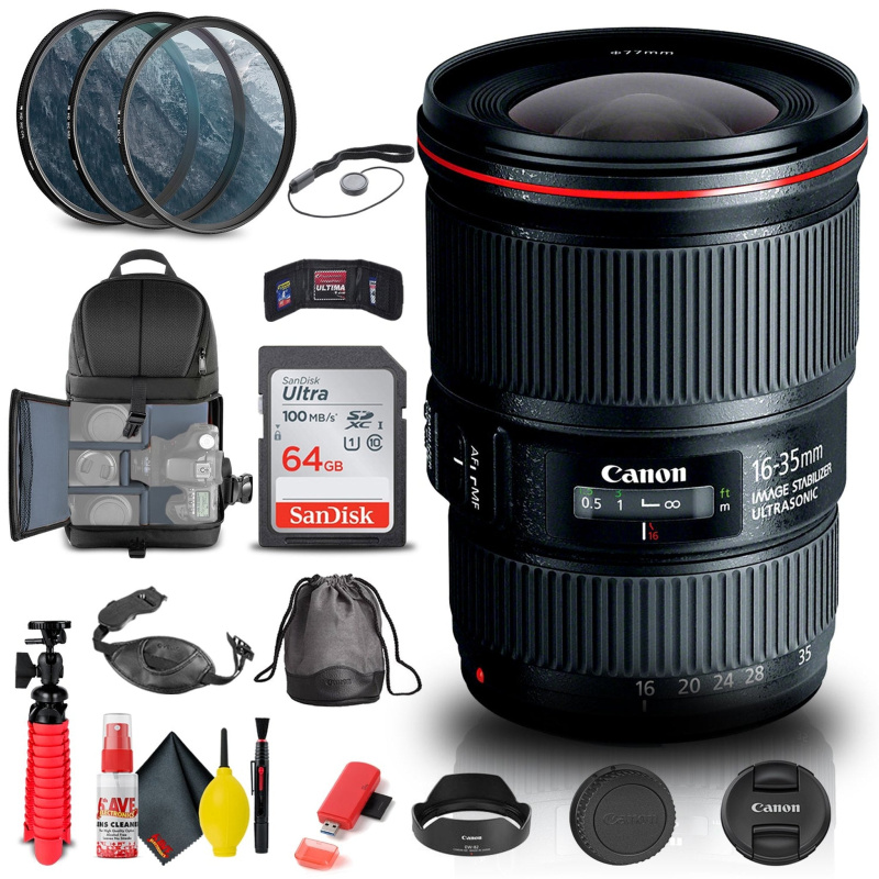 Canon EF 16-35mm f/4L IS USM Lens (9518B002) + Filter + BackPack + 64GB + More (International Model)