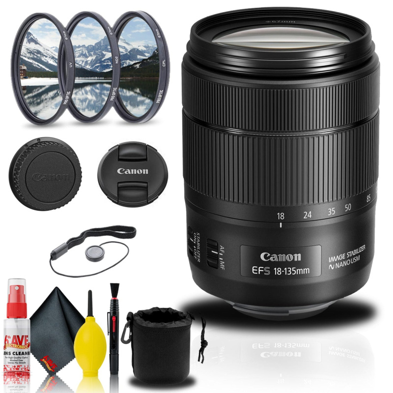 Canon EF-S 18-135mm f/3.5-5.6 IS USM Lens (1276C002) + Filter Kit Base Bundle (International Model)