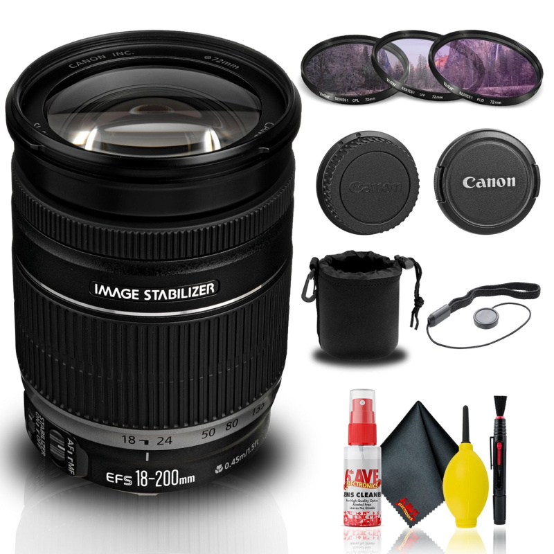 Canon EF-S 18-200mm f/3.5-5.6 IS Lens (2752B002) + Filter + Lens Pouch Base Bundle (International Model)
