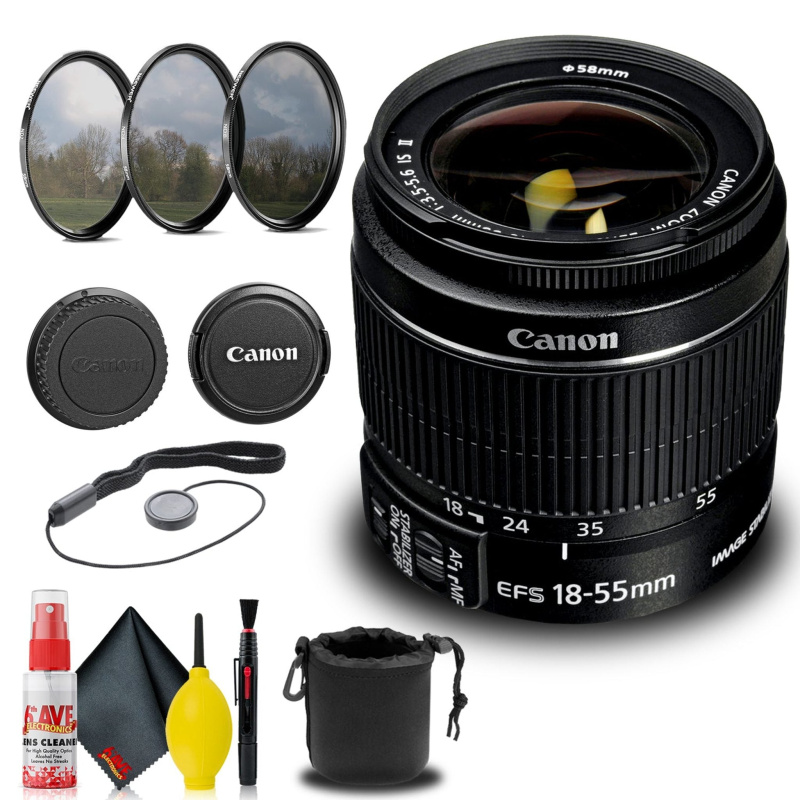 Canon EF-S 18-55mm f/3.5-5.6 IS II Lens (2042B002) + Filter Kit Base Bundle (International Model)