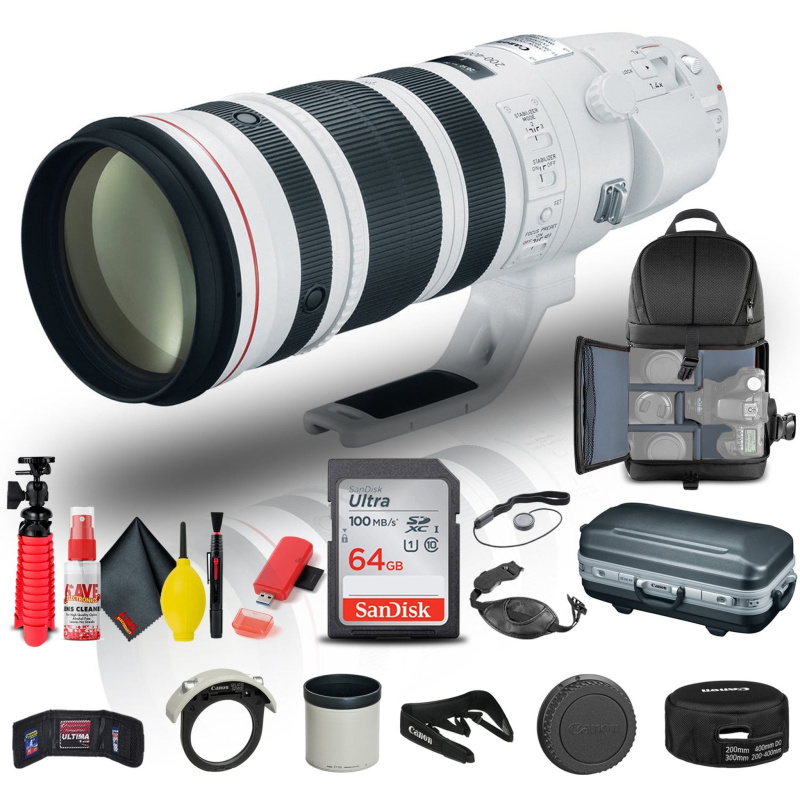 Canon EF 200-400mm f/4L IS USM Extender 1.4x Lens (5176B002) + BackPack + More (International Model)