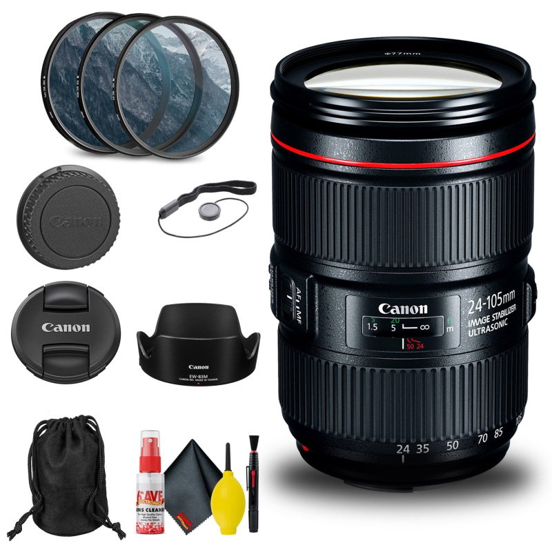 Canon EF 24-105mm f/4L IS II USM Lens (1380C002) + Filter + Cap Keeper Base Bundle (International Model)