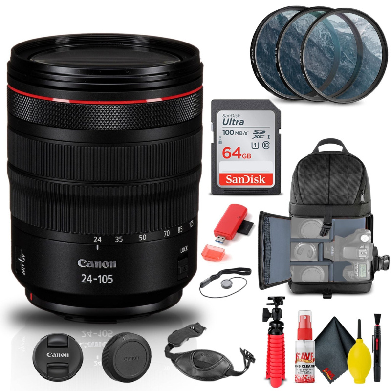 Canon RF 24-105mm f/4L IS USM Lens (2963C002) + Filter + BackPack + 64G + More (International Model)