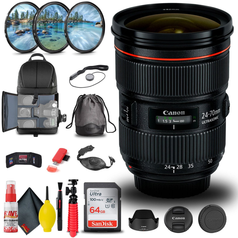 Canon EF 24-70mm f/2.8L II USM Lens (5175B002) + Filter Kit + BackPack + More (International Model)
