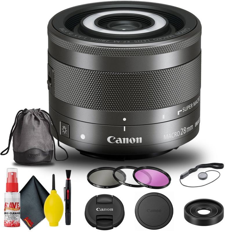 Canon EF-M 28mm f/3.5 Macro IS STM Lens (1362C002) + Filter Kit + More (International Model)