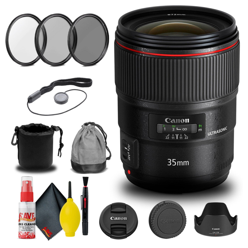 Canon EF 35mm f/1.4L II USM Lens (9523B002) + Filter Kit + Cap Keeper Base Bundle (International Model)