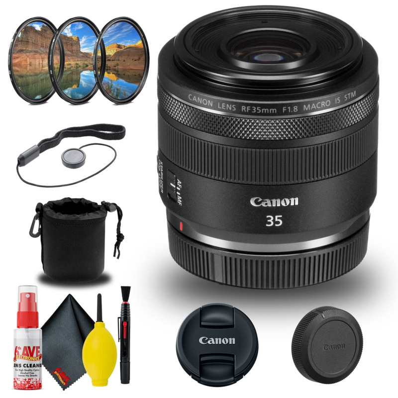 Canon RF 35mm f/1.8 IS Macro STM Lens (2973C002) + Filter + Lens Pouch + More (International Model)