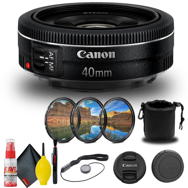 Canon EF 40mm f/2.8 STM Lens (6310B002) + Filter Kit + Lens Pouch Base Bundle (International Model)