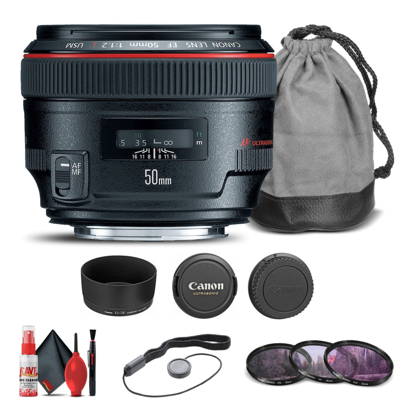 Canon EF 50mm f/1.2L USM Lens (1257B002) + Filter Kit + Cap Keeper Base Bundle (International Model)