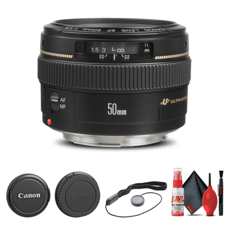 Canon EF 50mm f/1.4 USM Lens (2515A003) + Filter Kit + Lens Pouch Base Bundle (International Model)