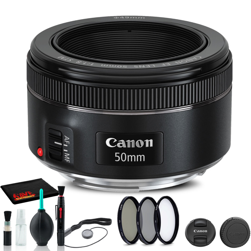 Canon EF 50mm f/1.8 STM Lens (0570C002) + Filter Kit + Cap Keeper Base Bundle (International Model)