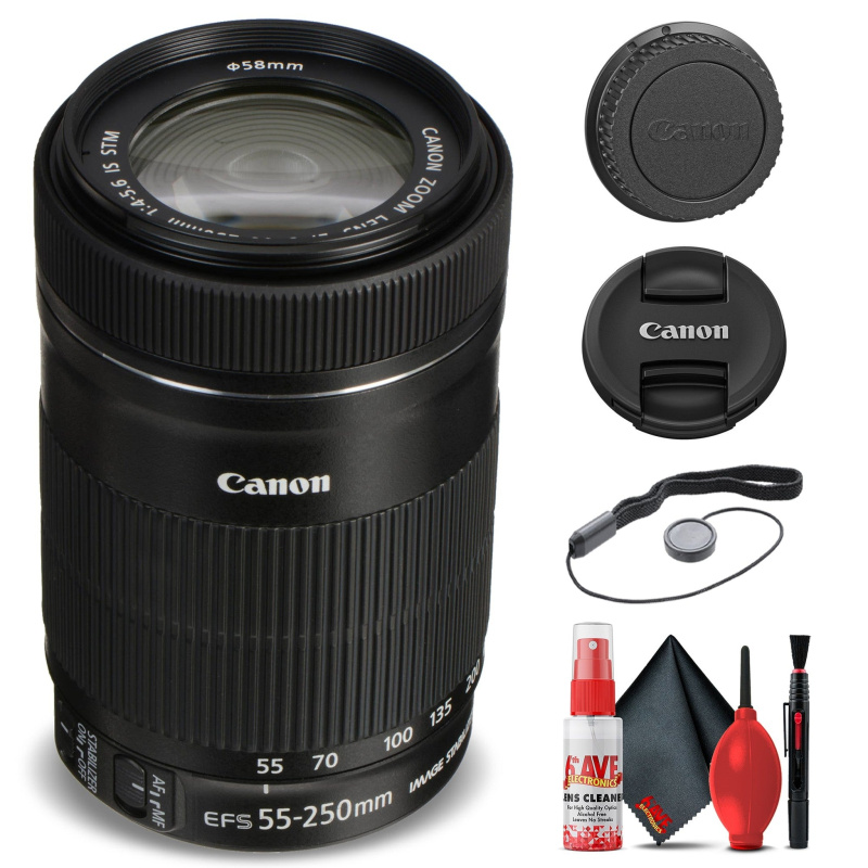 Canon EF-S 55-250mm f/4-5.6 IS STM Lens (8546B002) + Filter Kit Base Bundle (International Model)
