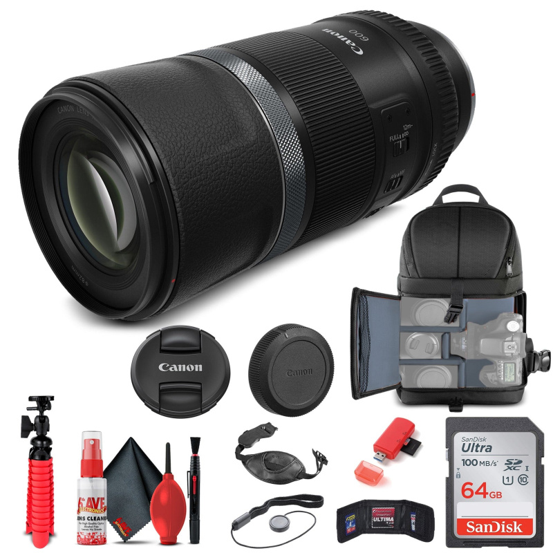 Canon RF 600mm f/11 IS STM Lens 3986C002 + Filter + BackPack + 64GB Card + More (International Model)