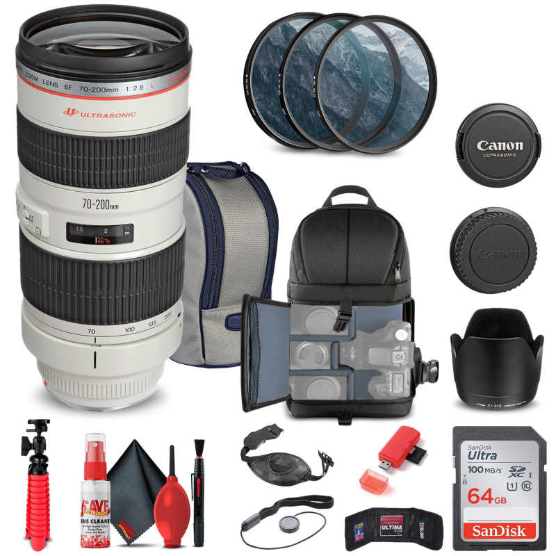 Canon EF 70-200mm f/2.8L USM Lens (2569A004) + Filter Kit + BackPack + More (International Model)