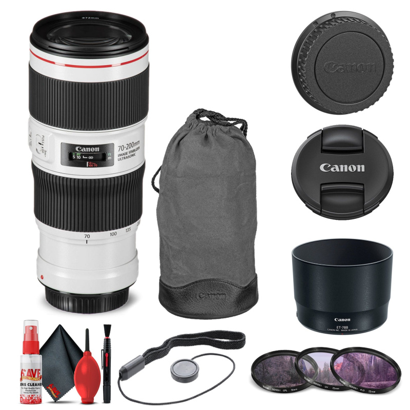 Canon EF 70-200mm f/4L IS II USM Lens (2309C002) + Filter + Cap Keeper Base Bundle (International Model)