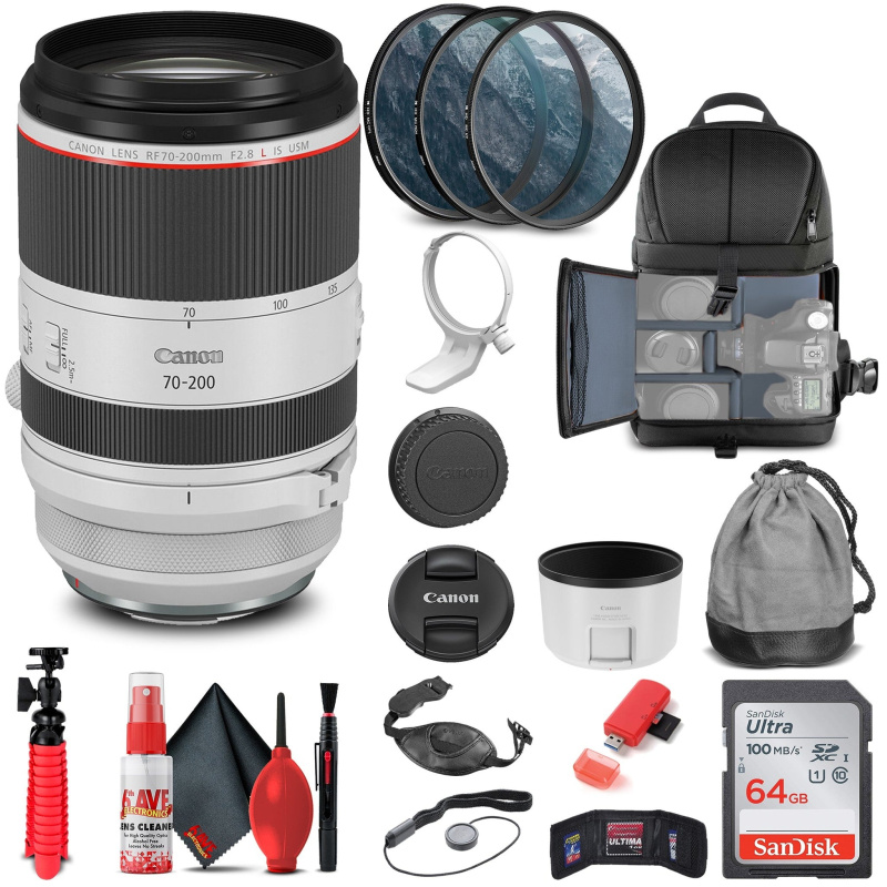 Canon RF 70-200mm f/2.8L IS USM Lens (3792C002) + Filter Kit + BackPack + More (International Model)