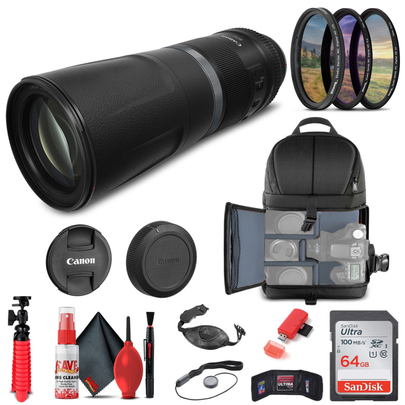Canon RF 800mm f/11 IS STM Lens (3987C002) + BackPack + 64GB Card + More (International Model)