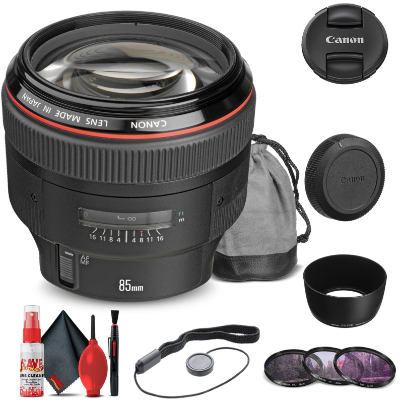 Canon EF 85mm f/1.2L II USM Lens (1056B002) + Filter Kit + Cap Keeper Base Bundle (International Model)