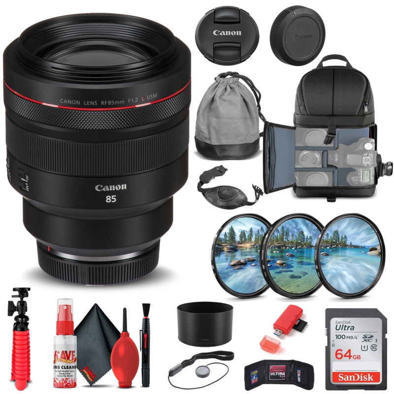 Canon RF 85mm f/1.2L USM Lens (3447C002) + Filter Kit + BackPack + More (International Model)