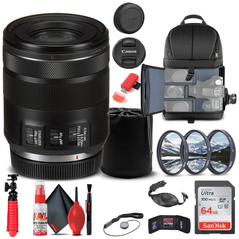 Canon RF 85mm f/2 Macro IS STM Lens (4234C002) + Filter Kit + BackPack + More (International Model)