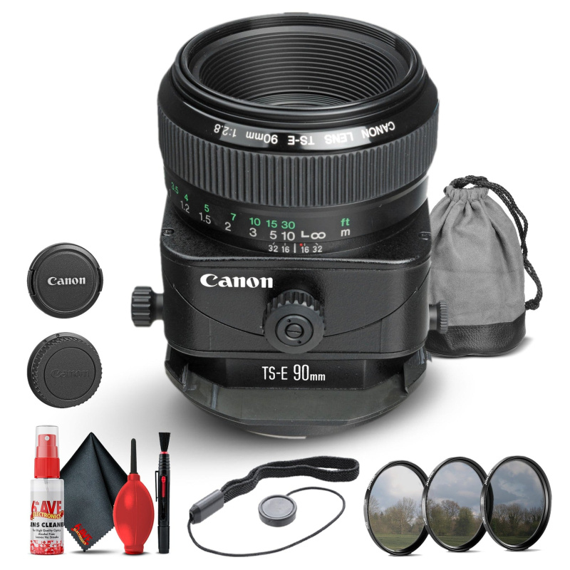 Canon TS-E 90mm f/2.8 Tilt-Shift Lens (2544A003) + Filter + Cap Keeper Base Bundle (International Model)