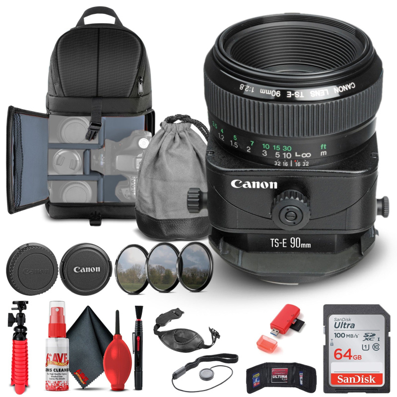 Canon TS-E 90mm f/2.8 Tilt-Shift Lens (2544A003) + Filter Kit + BackPack + More (International Model)