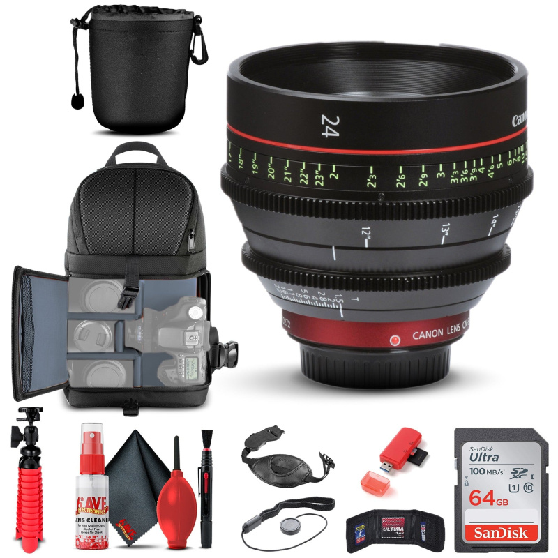 Canon CN-E 24mm T1.5 L F Cinema Prime Lens (EF Mount) 6569B001 + BackPack + More (International Model)
