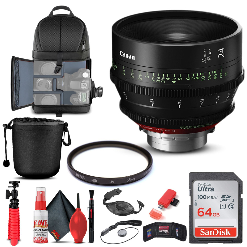 Canon 24mm Sumire Prime T1.5 (PL Mount, Feet) (3359C002) + BackPack + More (International Model)