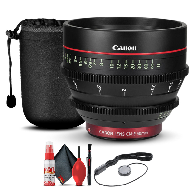 Canon CN-E 50mm T1.3 L F Cine Lens (6570B001) + Lens Pouch + Cap Keeper + More (International Model)