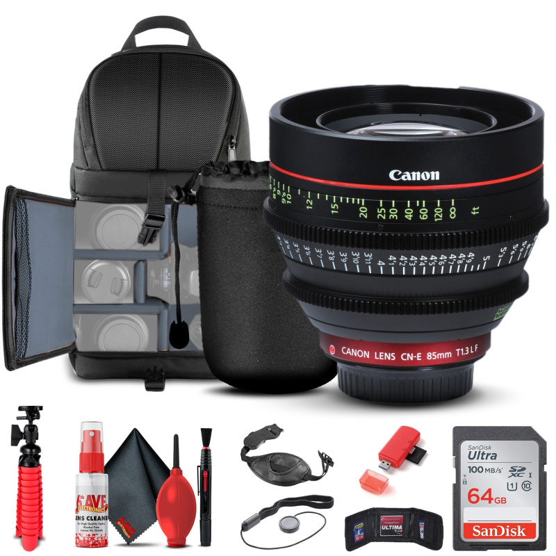 Canon CN-E 85mm T1.3 L F Cine Lens (6571B001) + BackPack + 64GB Card + More (International Model)