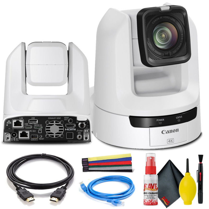 Canon CR-N300 4K NDI PTZ Camera with 20x Zoom (Titanium White) - Bundle (International Model)