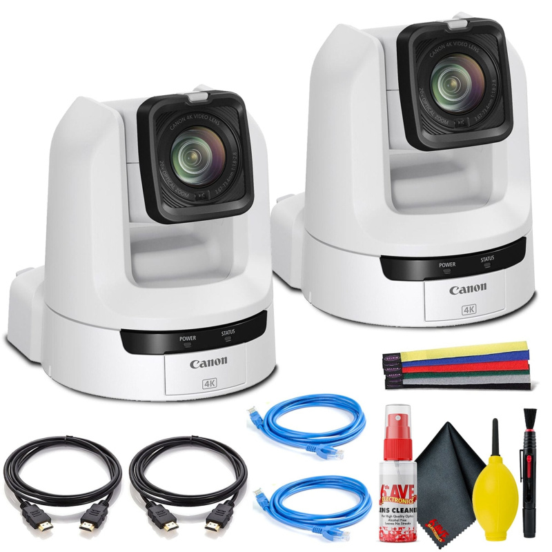 2 x Canon CR-N300 4K NDI PTZ Camera with 20x Zoom (Titanium White) Dual Bundle (International Model)