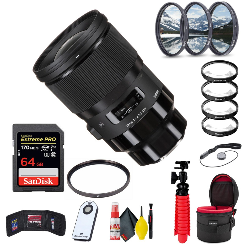 Sigma 28mm f/1.4 DG HSM Art Lens for Sony E (Extreme Bundle) With Accessories