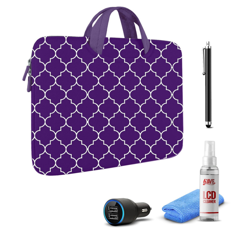 Tablet Essential Accessory Bundle with Purple Moroccan Sleeve