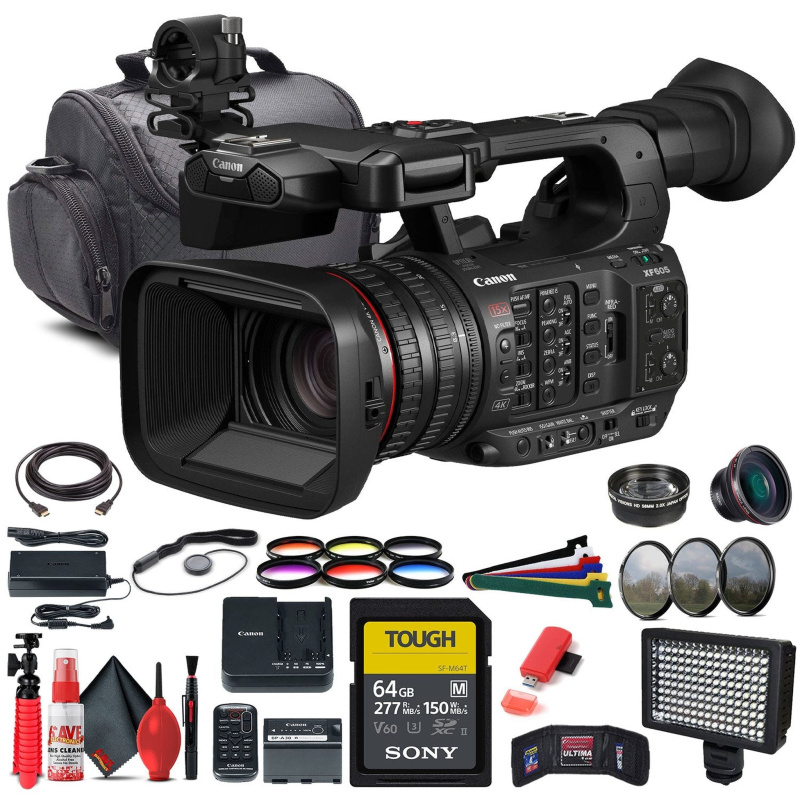 Canon XF605 UHD 4K HDR Pro Camcorder (5076C002) + BP-A60 Battery + More Bundle (International Model)